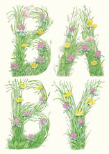 Load image into Gallery viewer, Baby - letters made out of meadow grass - greetings card