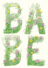 Load image into Gallery viewer, Babe - letters made out of meadow grass - greetings card