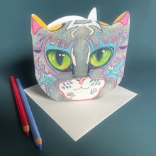 Load image into Gallery viewer, Stripped Grey Cat Face - Die Cut Card