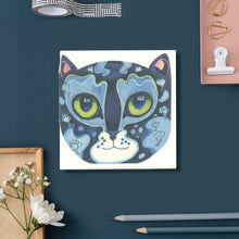 Load image into Gallery viewer, Prussian Blue Cat Face - Die Cut Card
