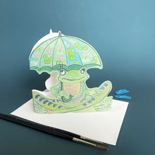 Load image into Gallery viewer, Frog  with Umbrella - Die Cut Greetings Card