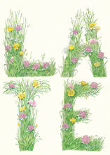 Load image into Gallery viewer, Late - letters made out of meadow grass - greetings card