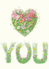 Load image into Gallery viewer, HEART YOU - letters made out of meadow grass - greetings card