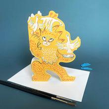 Load image into Gallery viewer, Lion juggling wild geese - Die Cut Greetings Card