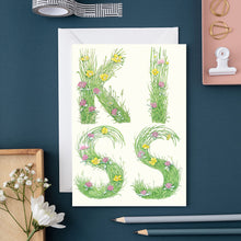 Load image into Gallery viewer, Kiss - letters made out of meadow grass -greetings card