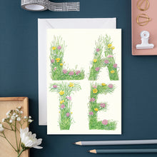 Load image into Gallery viewer, Late - letters made out of meadow grass - greetings card