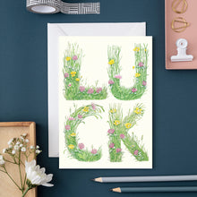 Load image into Gallery viewer, Luck - letters made out of meadow grass - greetings card