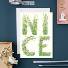 Load image into Gallery viewer, Nice - letters made out of meadow grass - greetings card