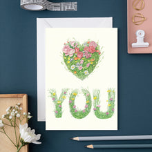 Load image into Gallery viewer, HEART YOU - letters made out of meadow grass - greetings card