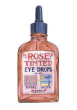 Load image into Gallery viewer, Illustration of a bottle labeled 'Rose Tinted Eye Drops' with a dropper on a white background.