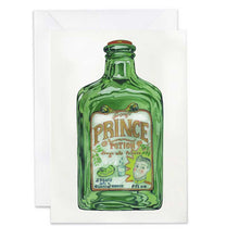 Load image into Gallery viewer, Greeting card with a green bottle labeled 'Prince of Potions' on a white background