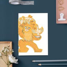 Load image into Gallery viewer, Lion juggling wild geese - Die Cut Greetings Card