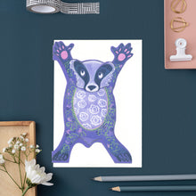 Load image into Gallery viewer, Star jumping Badger- Die Cut Greetings Card