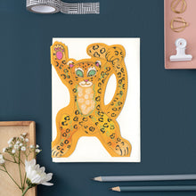 Load image into Gallery viewer, Leopard Star jumping - Die Cut Greetings Card