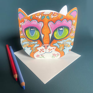 Ginger Cat Face - Die Cut Card