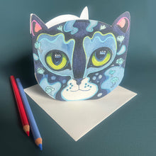 Load image into Gallery viewer, Prussian Blue Cat Face - Die Cut Card
