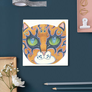 Orange Cat Face - Die Cut Card