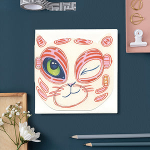 Winking Cat Face - Die Cut Card