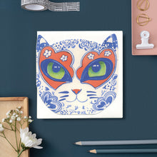 Load image into Gallery viewer, Delft Cat Face - Die Cut Card
