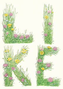 Like - letters made out of meadow grass - greetings card