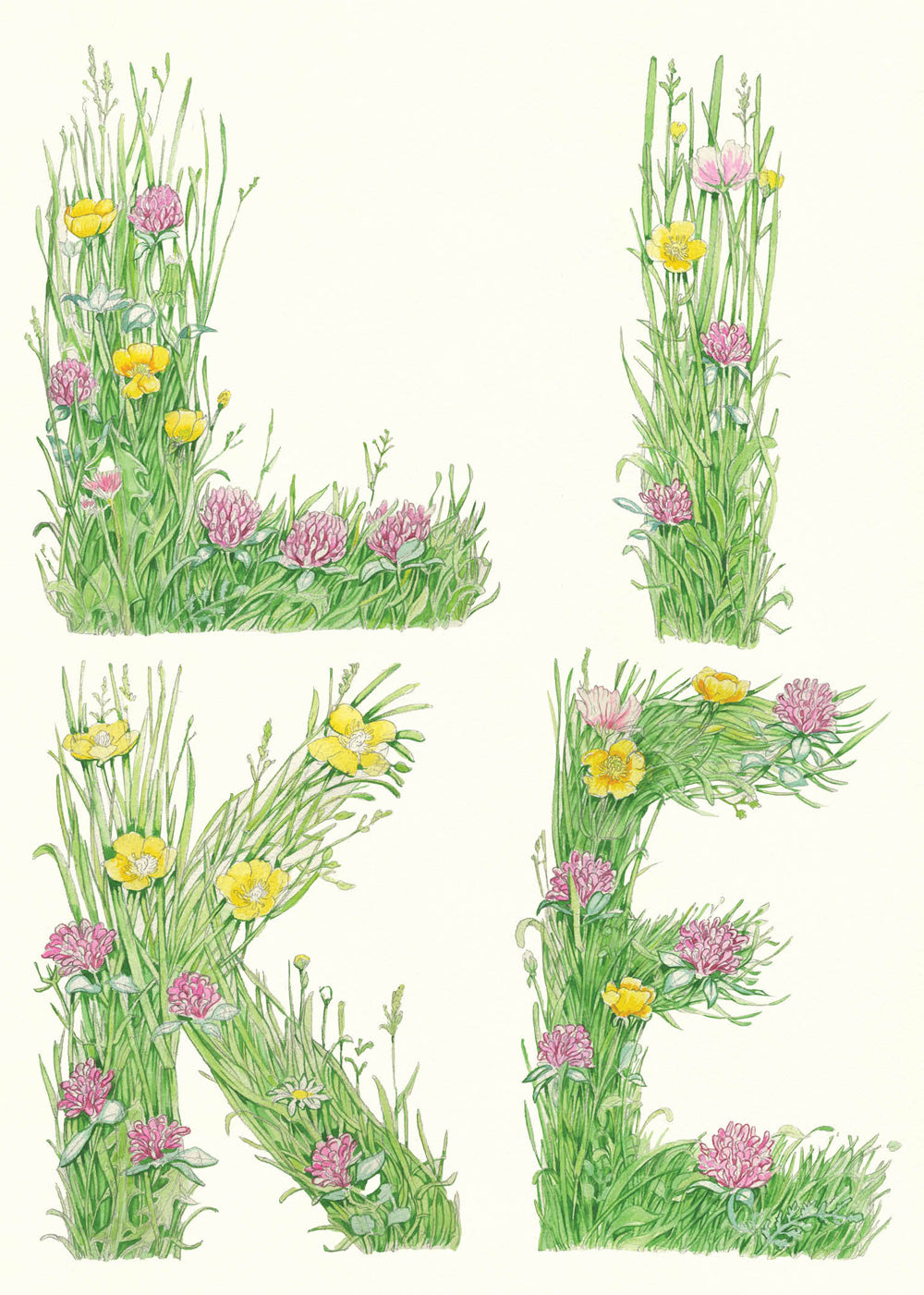 Like - letters made out of meadow grass - greetings card