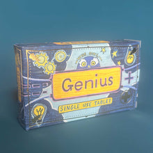 Load image into Gallery viewer, Box of 'Genius' single use tablets with a blue and yellow design on a dark blue background
