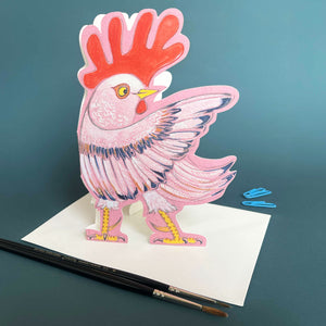 Pointing Rooster - Die Cut Greetings Card