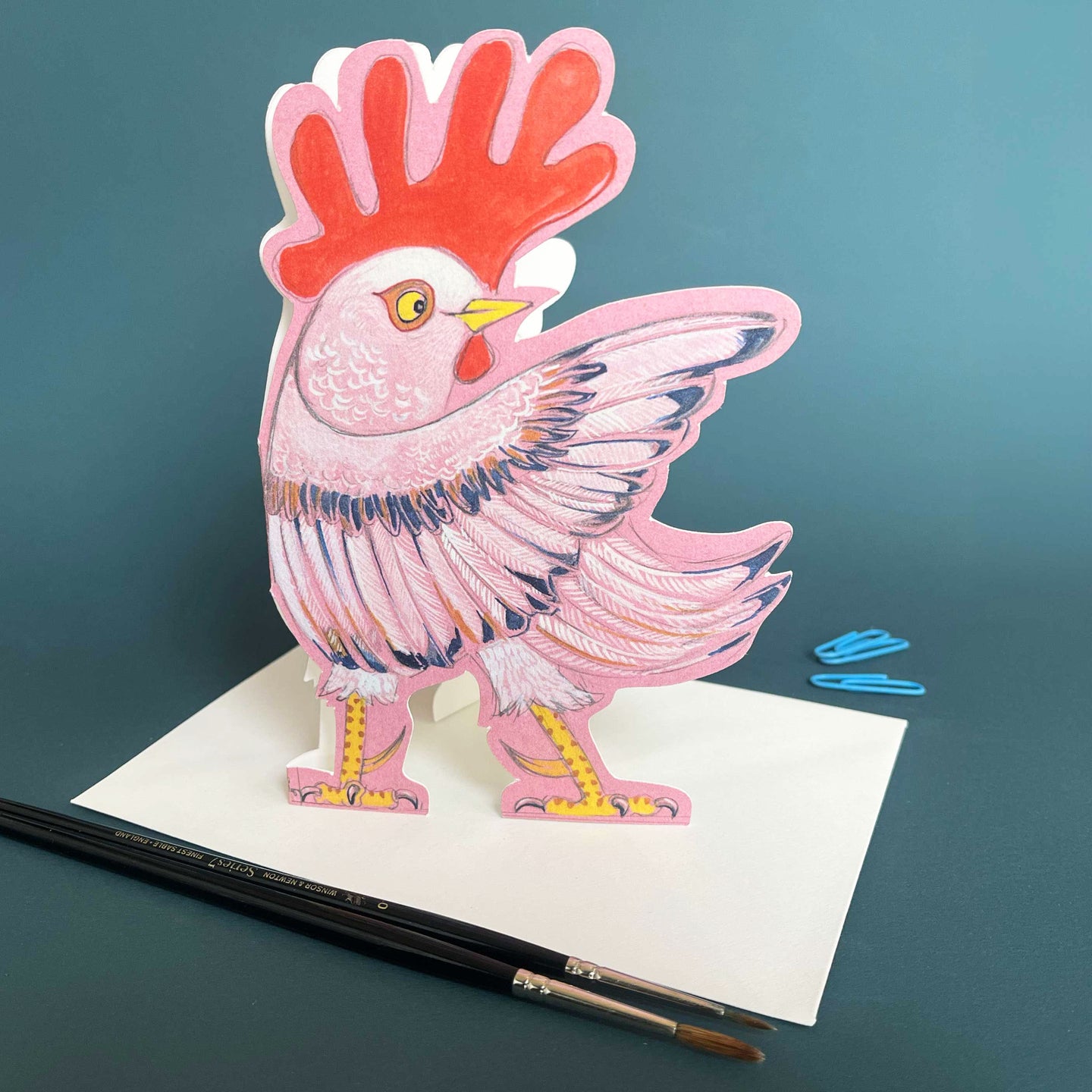 Pointing Rooster - Die Cut Greetings Card