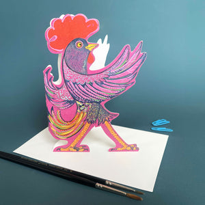 Strutting Rooster- Die Cut Greetings Card