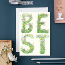 Load image into Gallery viewer, Best - letters made out of meadow grass -greetings card
