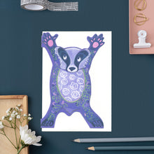 Load image into Gallery viewer, Star jumping Badger- Die Cut Greetings Card
