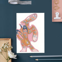 Load image into Gallery viewer, Hare doing a hand stand - Die Cut Greetings Card
