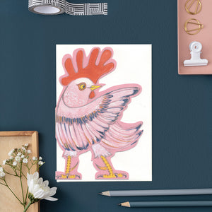 Pointing Rooster - Die Cut Greetings Card