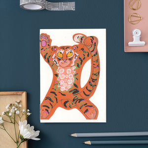 Tiger Star jumping - Die Cut Greetings Card