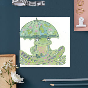 Frog  with Umbrella - Die Cut Greetings Card