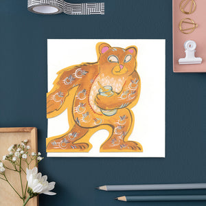 Bear stealing honey - Die Cut Greetings Card