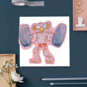 Monkey lifting weights - Die Cut Greetings Card