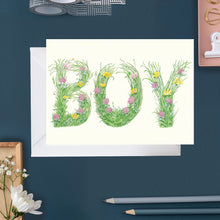 Load image into Gallery viewer, Boy - letters made out of meadow grass - greetings card
