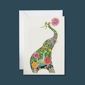 Elephant with Flowers - Card -