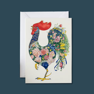 Rooster with Flowers - Card